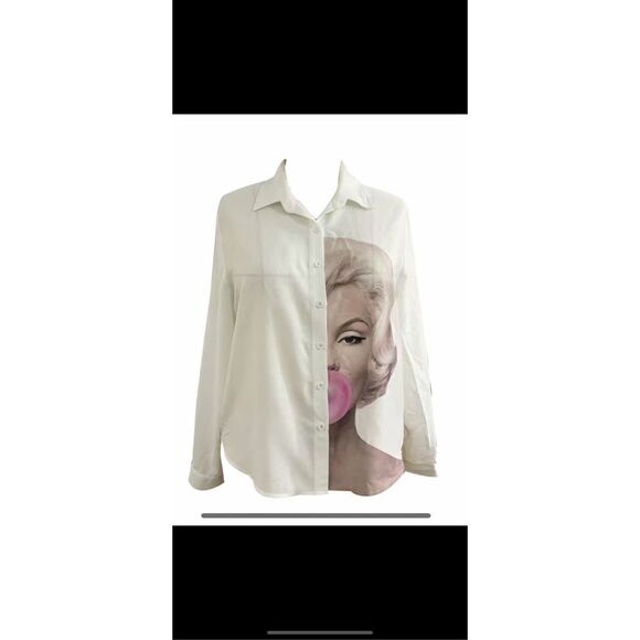 Marilyn Monroe button down blouse, have in White and Blk . - Picture 14 of 16
